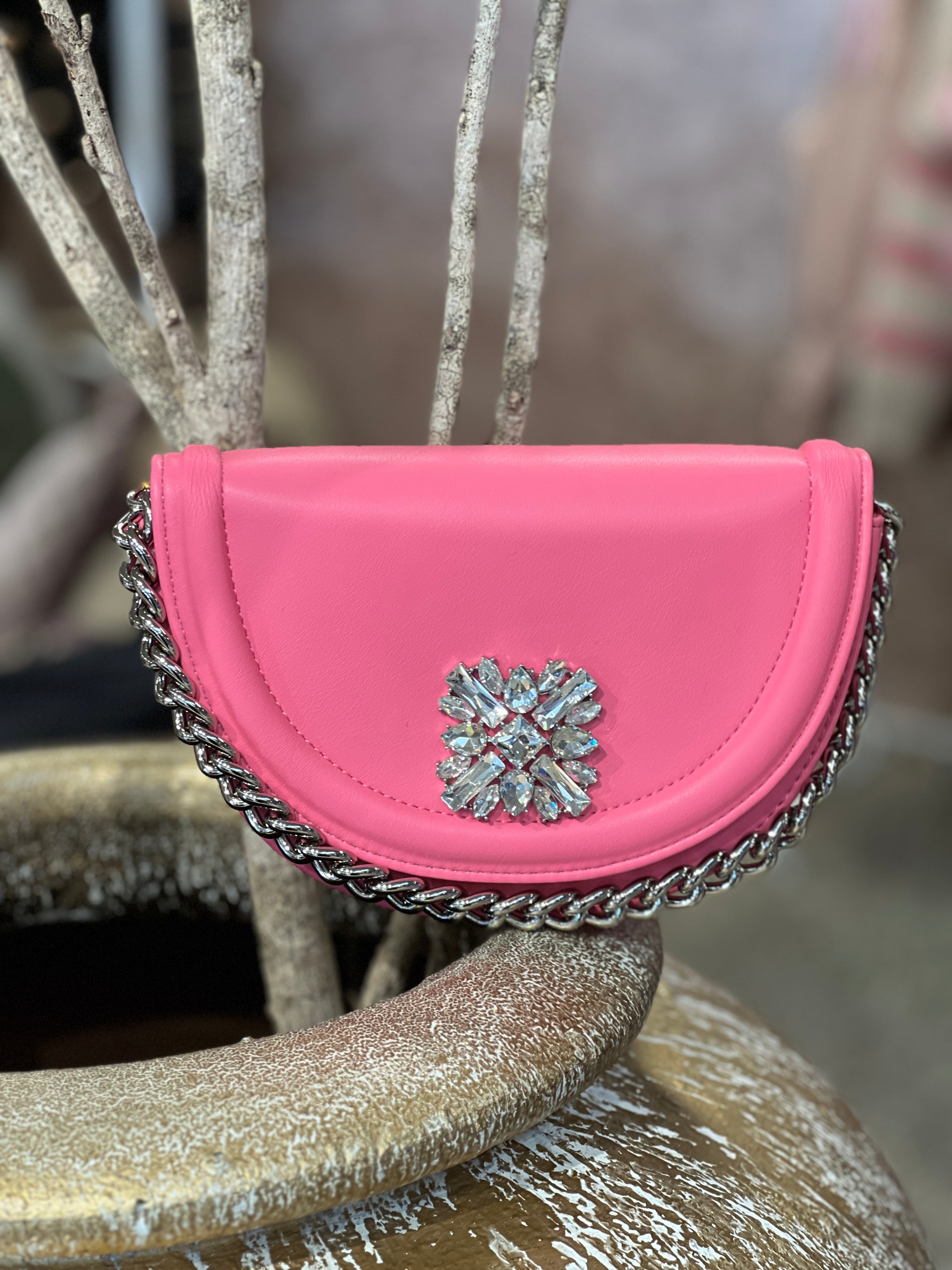 Rose - Lille håndtaske med similitensten og sølv kæde